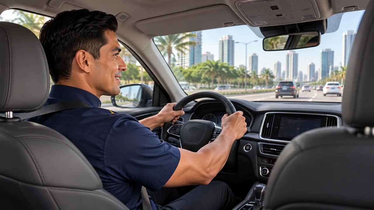 TravelHub chauffeur driving, viewed from the rear passenger seat